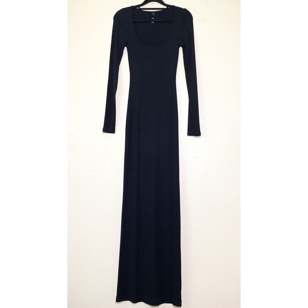 SKIMS Soft Lounge Long Sleeve Dress S Black Ribbed Stretchy Maxi
